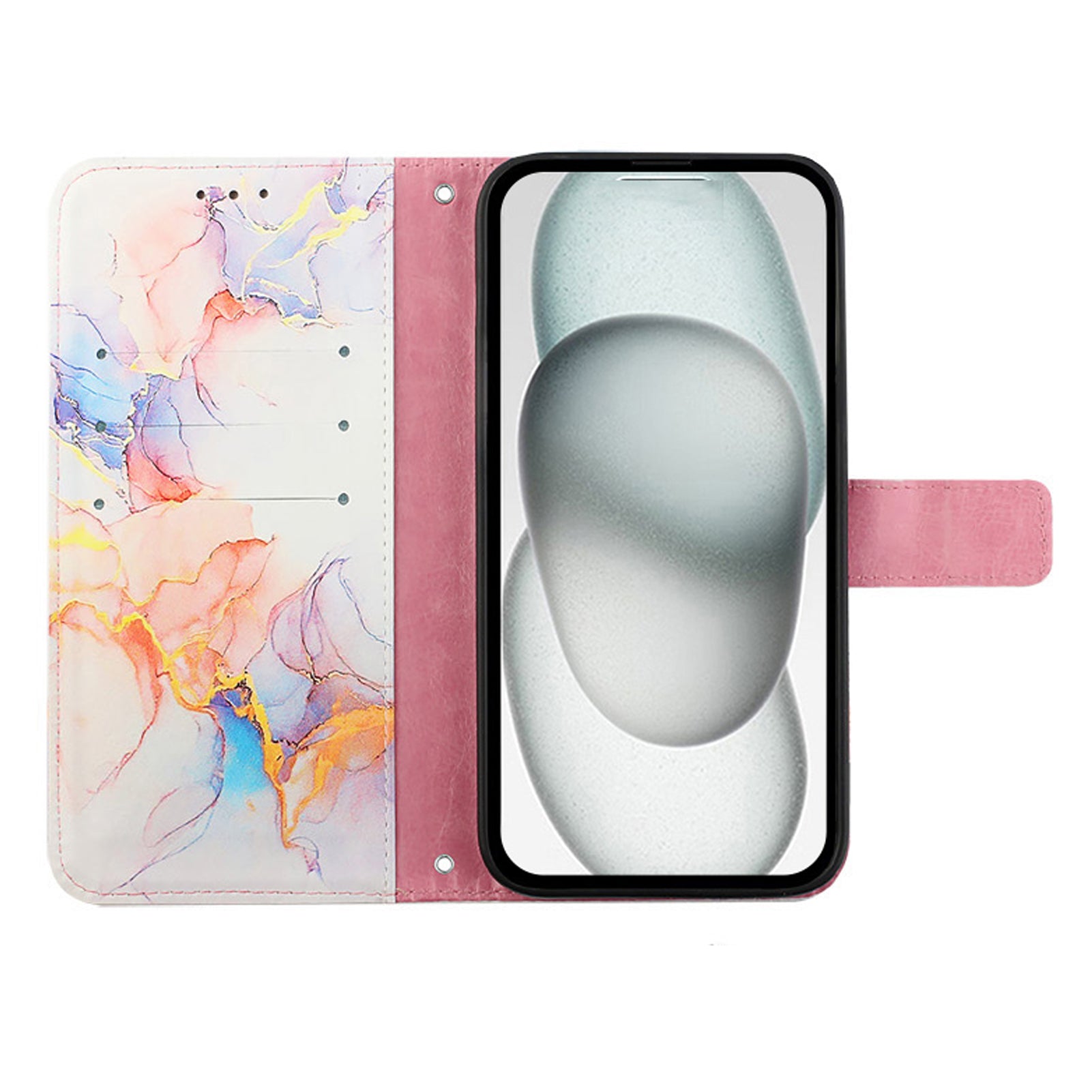 For Samsung Galaxy Z Fold6 5G Case with Strap Leather Wallet Phone Cover - Milky Way Marble White LS004