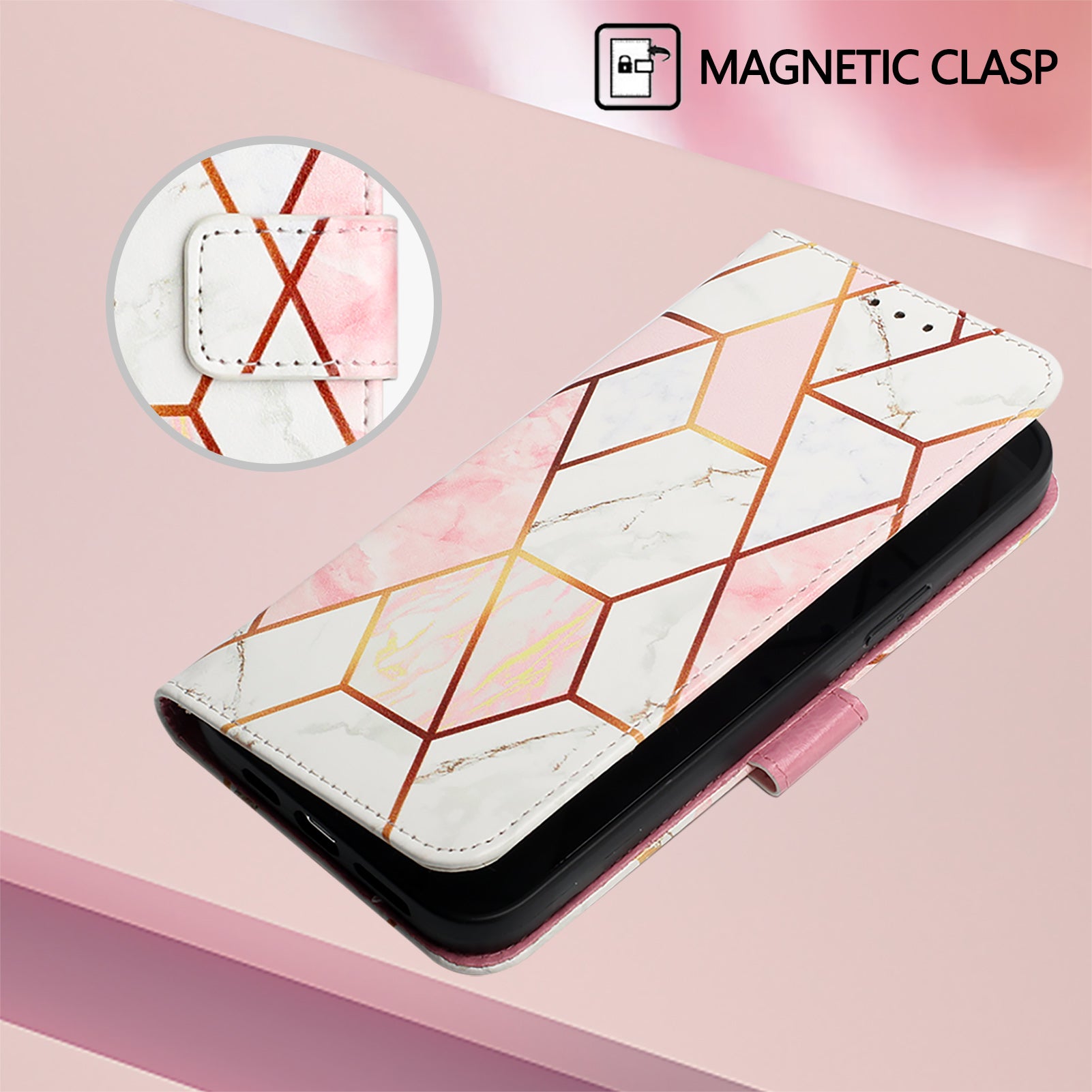 For Samsung Galaxy Z Fold6 5G Case with Strap Leather Wallet Phone Cover - Pink / White LS002