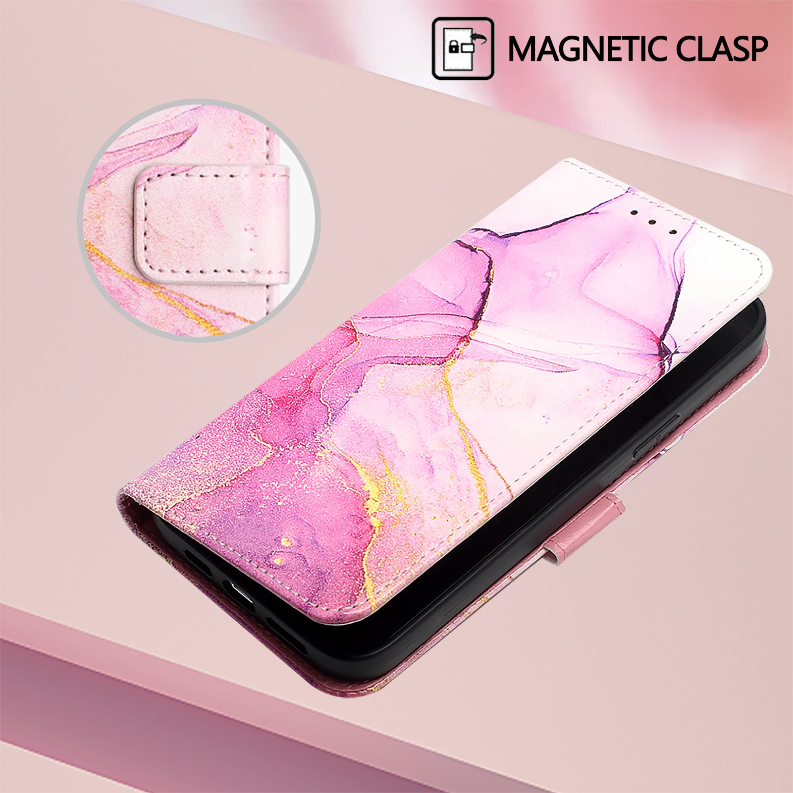 YB Pattern Printing Leather Series-5 For Samsung Galaxy Z Fold6 5G Case Flip Folio Marble Phone Cover - Pink+Purple+Gold LS001