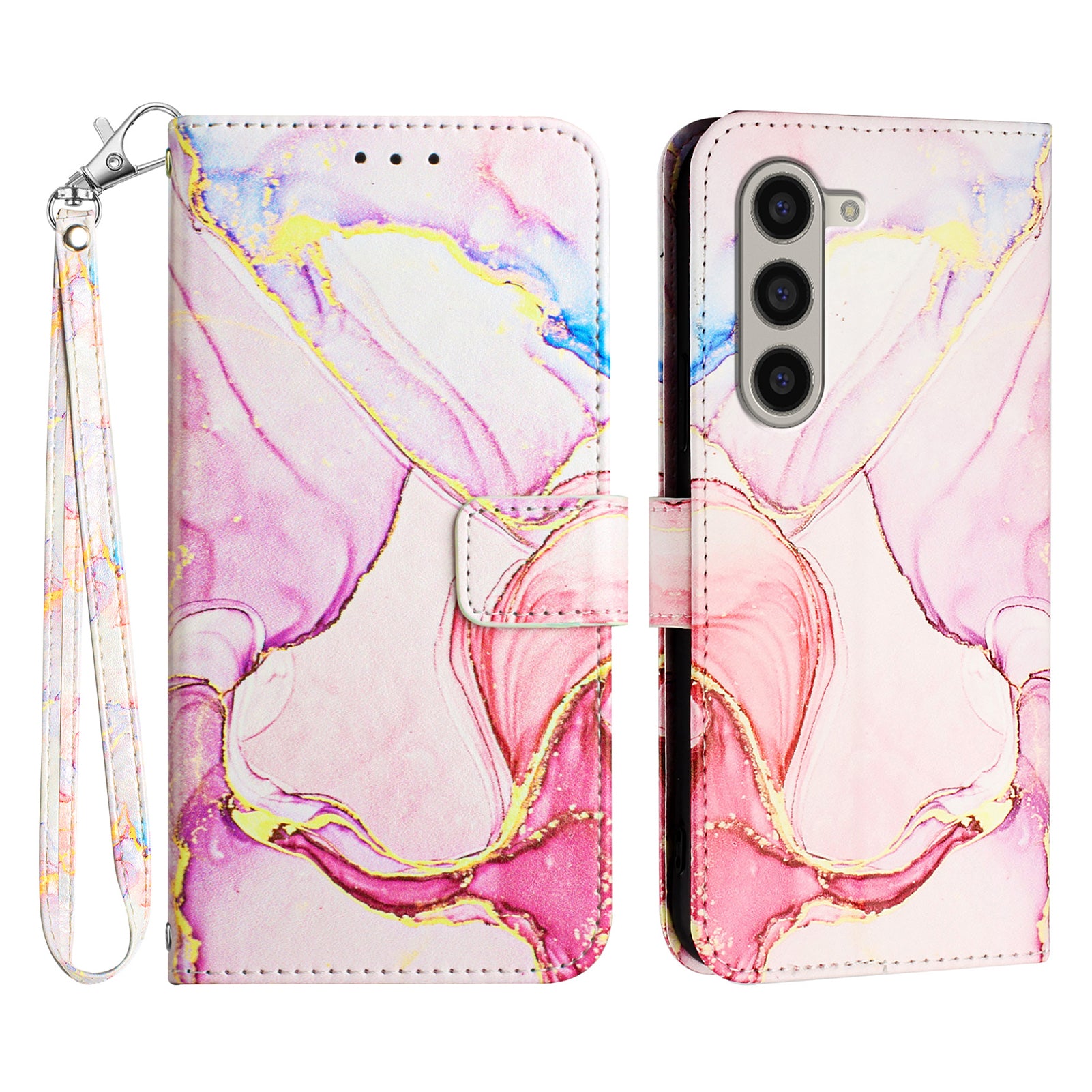 YB Pattern Printing Leather Series-5 For Samsung Galaxy Z Fold6 5G Case Flip Folio Marble Phone Cover - Rose Gold LS005