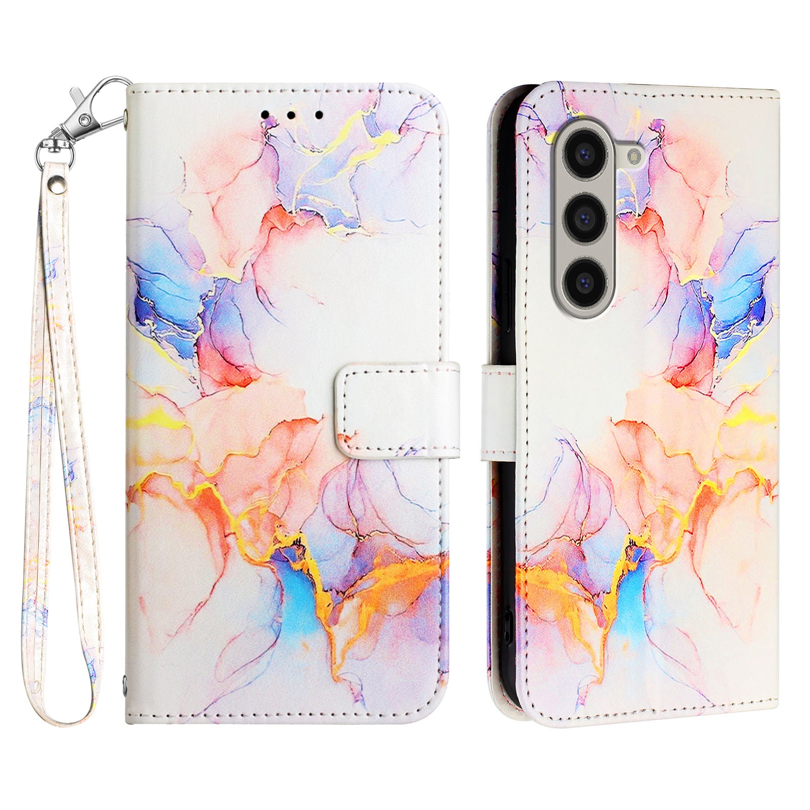 YB Pattern Printing Leather Series-5 For Samsung Galaxy Z Fold6 5G Case Flip Folio Marble Phone Cover - Milky Way Marble White LS004