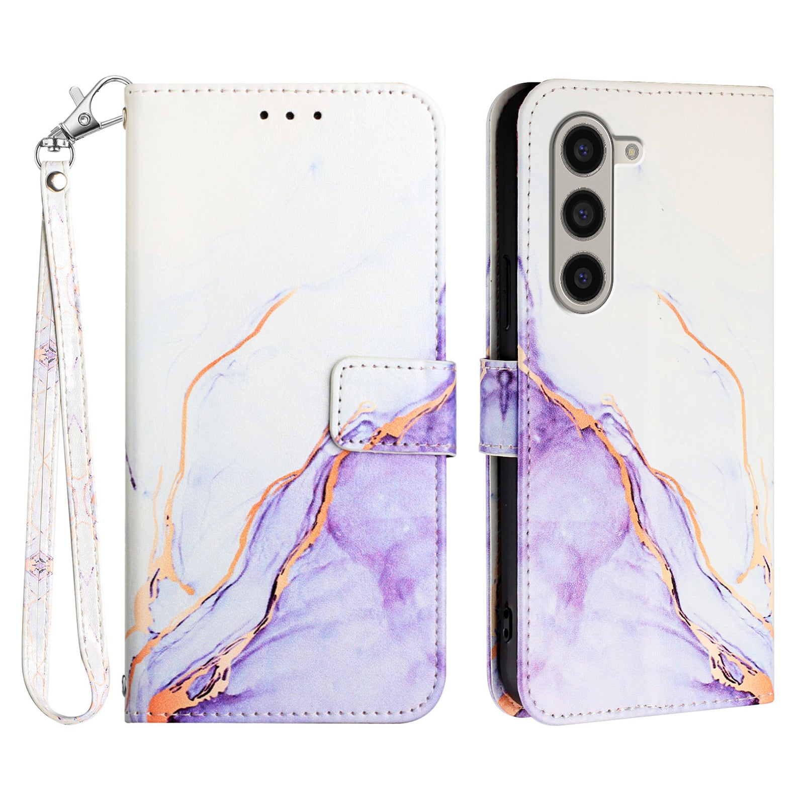 YB Pattern Printing Leather Series-5 For Samsung Galaxy Z Fold6 5G Case Flip Folio Marble Phone Cover - White+Purple LS006