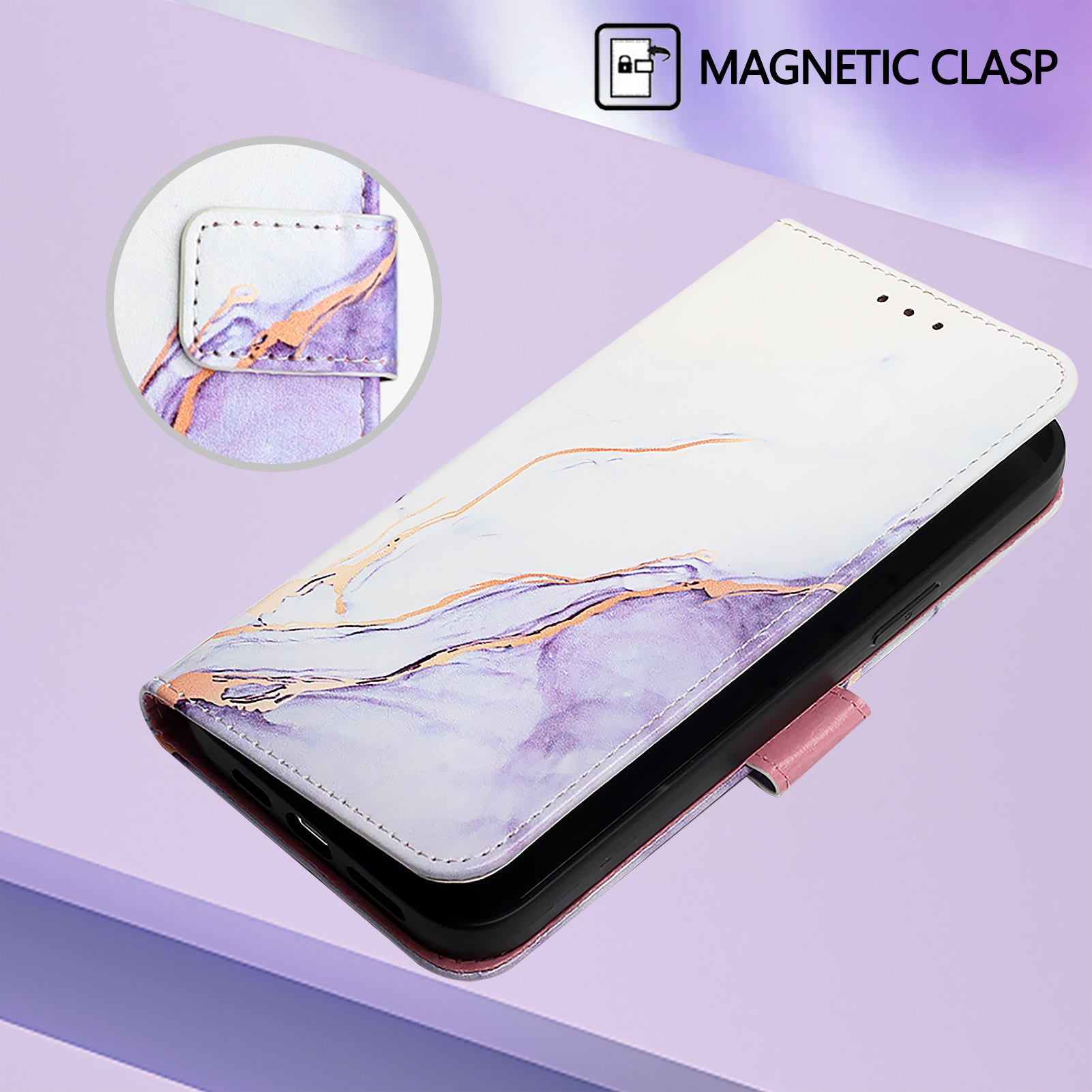 YB Pattern Printing Leather Series-5 For Samsung Galaxy Z Fold6 5G Case Flip Folio Marble Phone Cover - White+Purple LS006