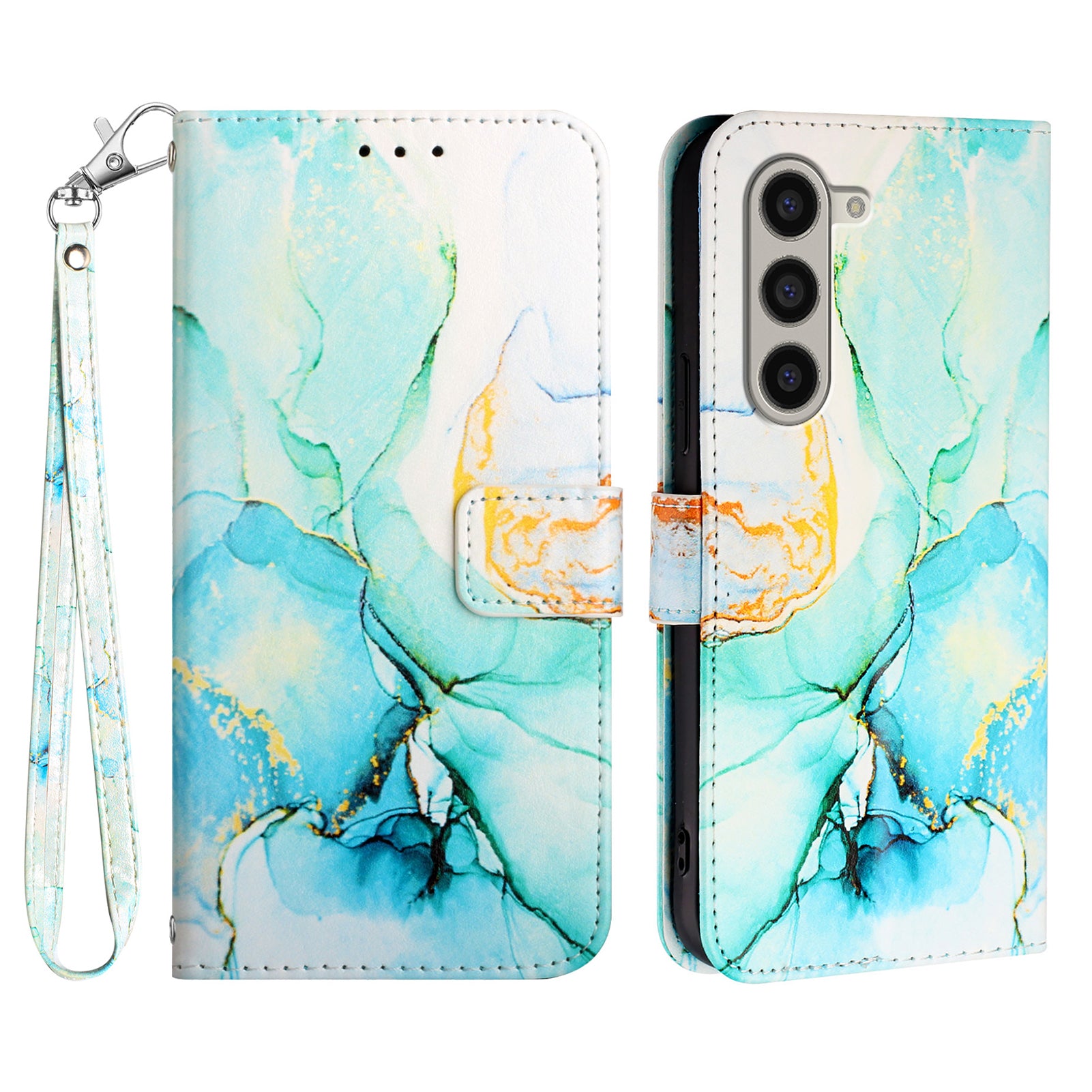 YB Pattern Printing Leather Series-5 For Samsung Galaxy Z Fold6 5G Case Flip Folio Marble Phone Cover - Green LS003