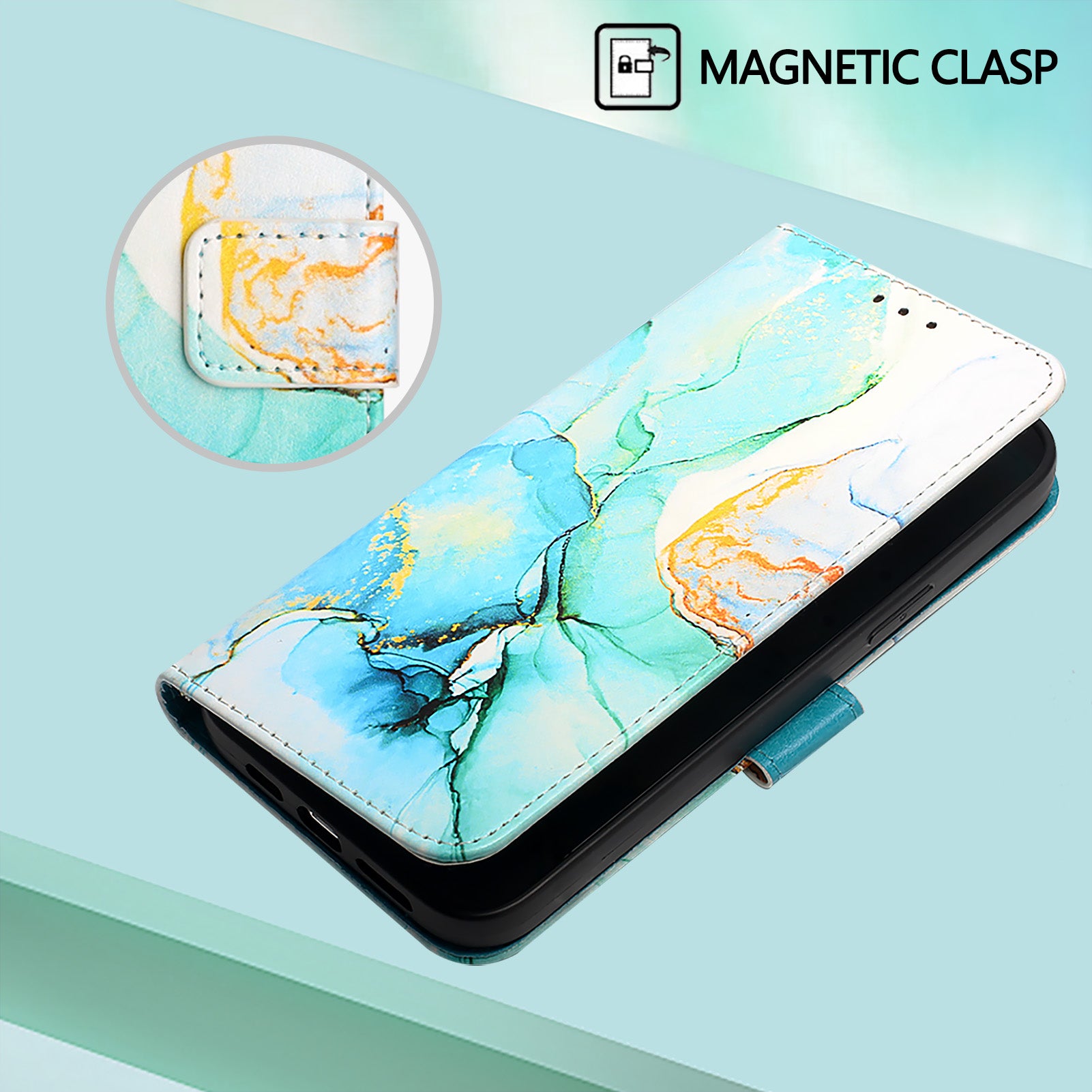 YB Pattern Printing Leather Series-5 For Samsung Galaxy Z Fold6 5G Case Flip Folio Marble Phone Cover - Green LS003