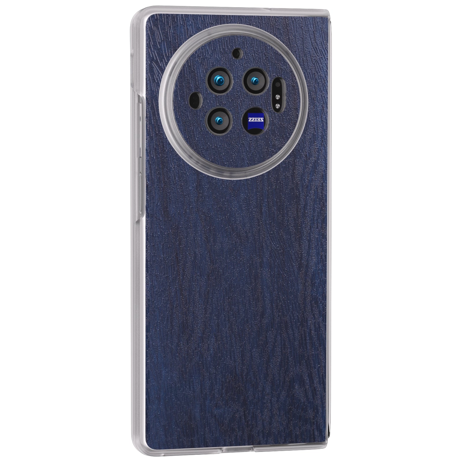 For vivo X Fold3 Case Wood Texture Leather+PC Matte Clear Edge Anti-slip Phone Cover - Blue