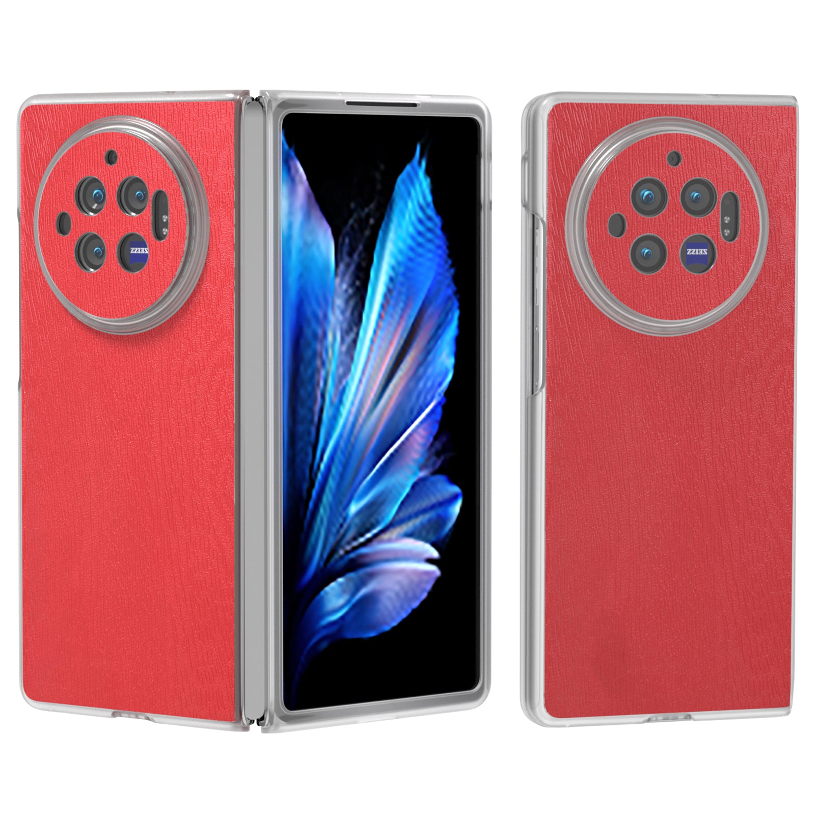 For vivo X Fold3 Case Wood Texture Leather+PC Matte Clear Edge Anti-slip Phone Cover - Red
