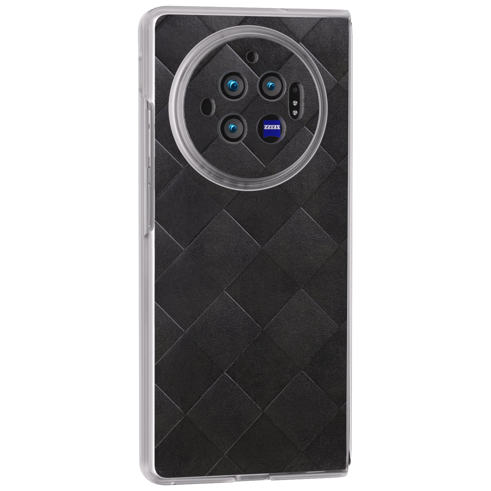 For vivo X Fold3 Case Grid Pattern Leather+PC Matte Clear Edge Phone Cover - Black