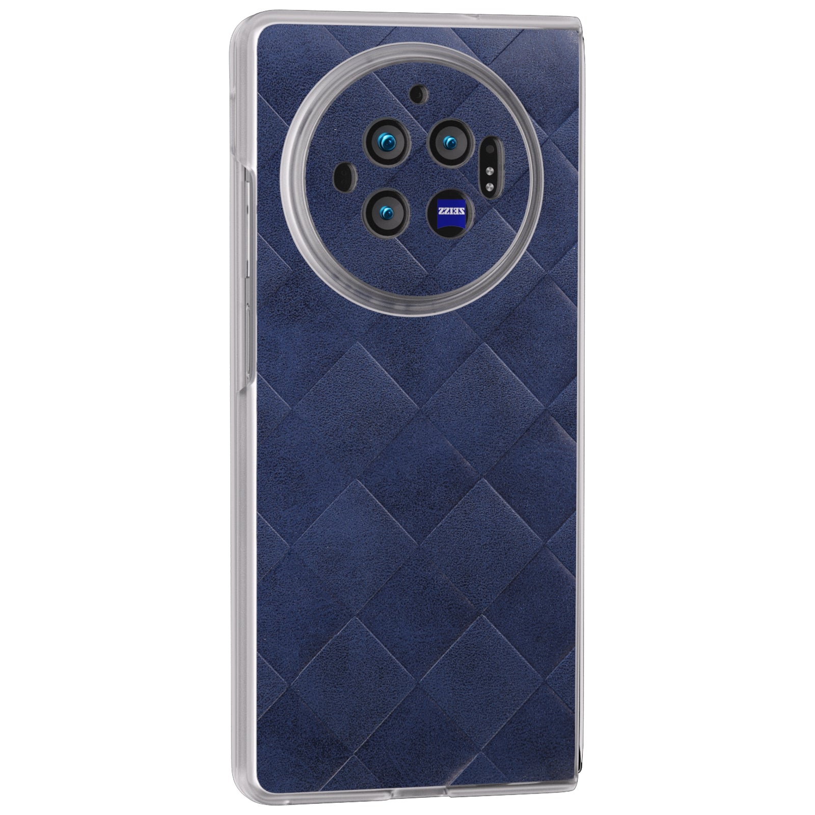 For vivo X Fold3 Case Grid Pattern Leather+PC Matte Clear Edge Phone Cover - Blue