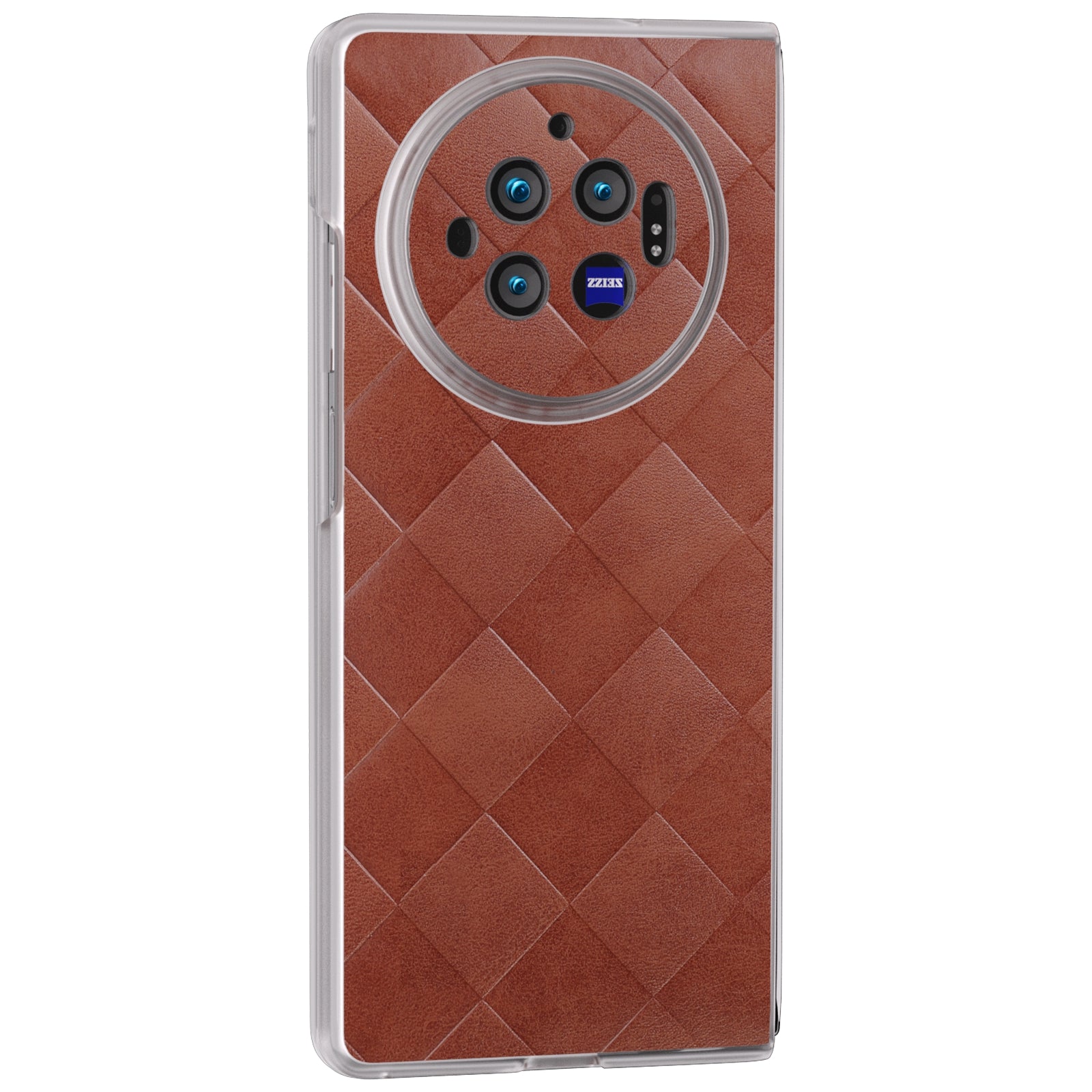 For vivo X Fold3 Case Grid Pattern Leather+PC Matte Clear Edge Phone Cover - Brown