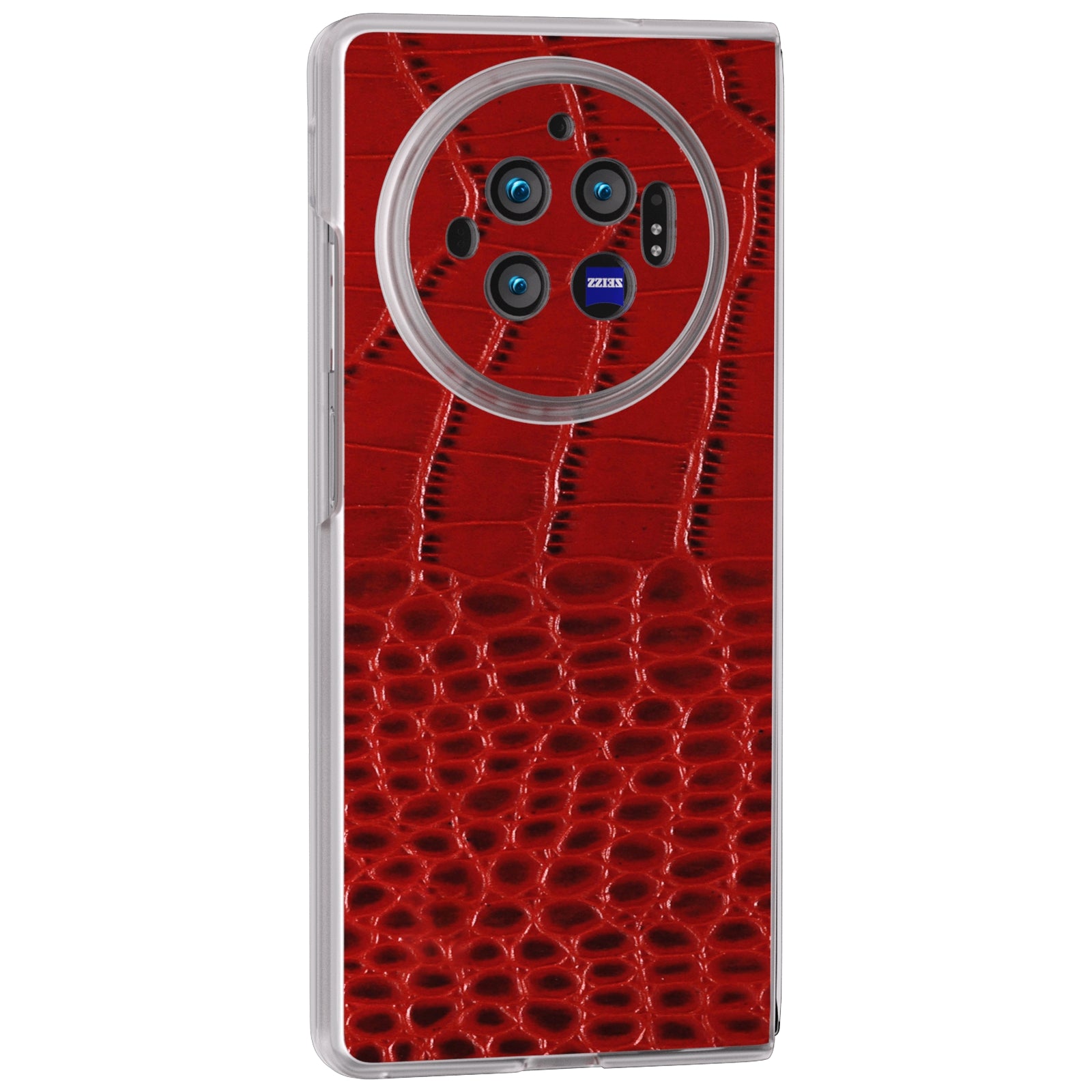 For vivo X Fold3 Case Genuine Cow Leather+PC Crocodile Texture Phone Cover with Non-Slip Grip - Red