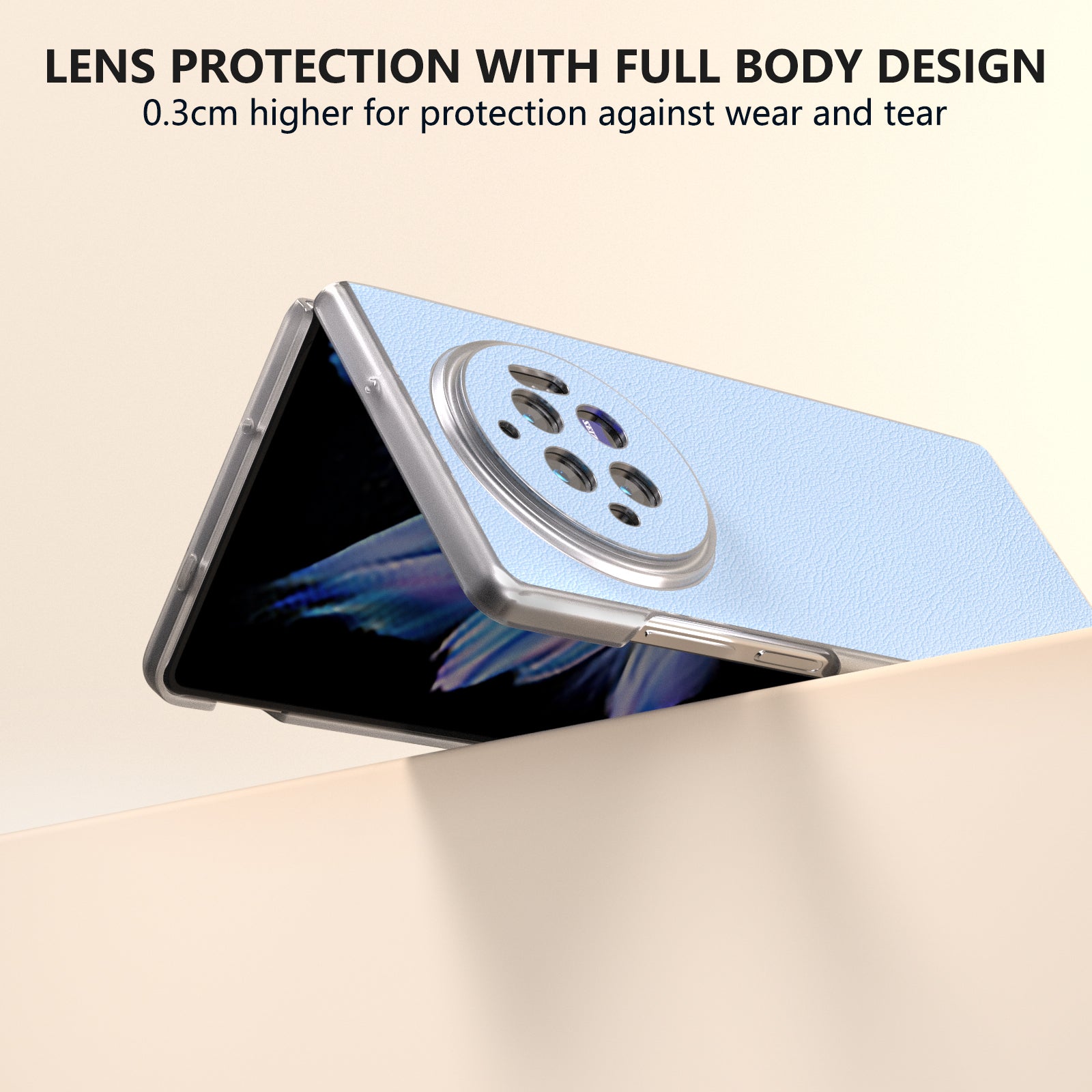 For vivo X Fold3 Case Non-Slip Genuine Cow Leather+PC Matte Edge Phone Cover - Blue