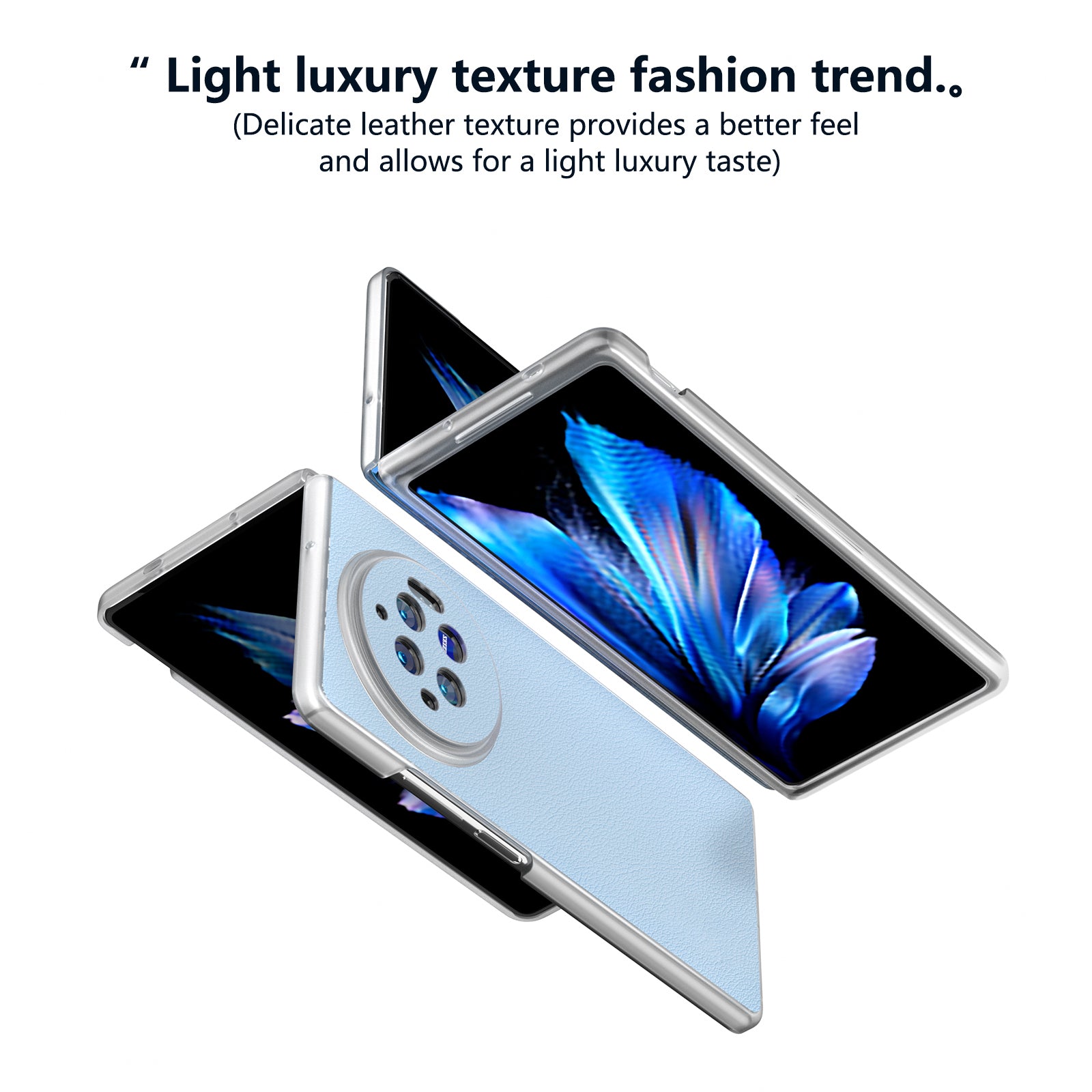 For vivo X Fold3 Case Non-Slip Genuine Cow Leather+PC Matte Edge Phone Cover - Blue