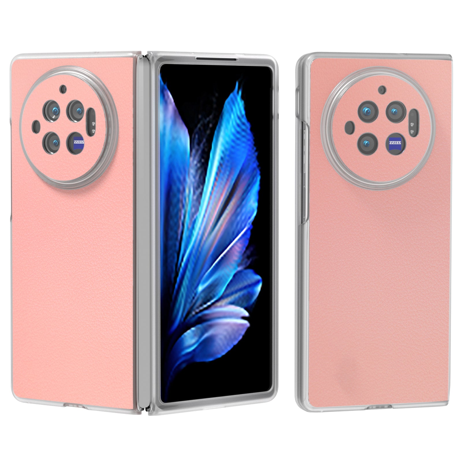 For vivo X Fold3 Case Non-Slip Genuine Cow Leather+PC Matte Edge Phone Cover - Pink