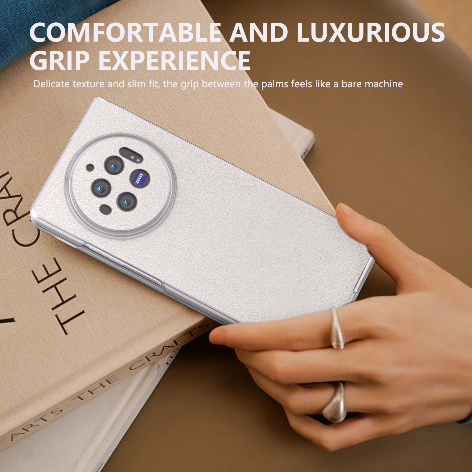 For vivo X Fold3 Case Non-Slip Genuine Cow Leather+PC Matte Edge Phone Cover - Grey