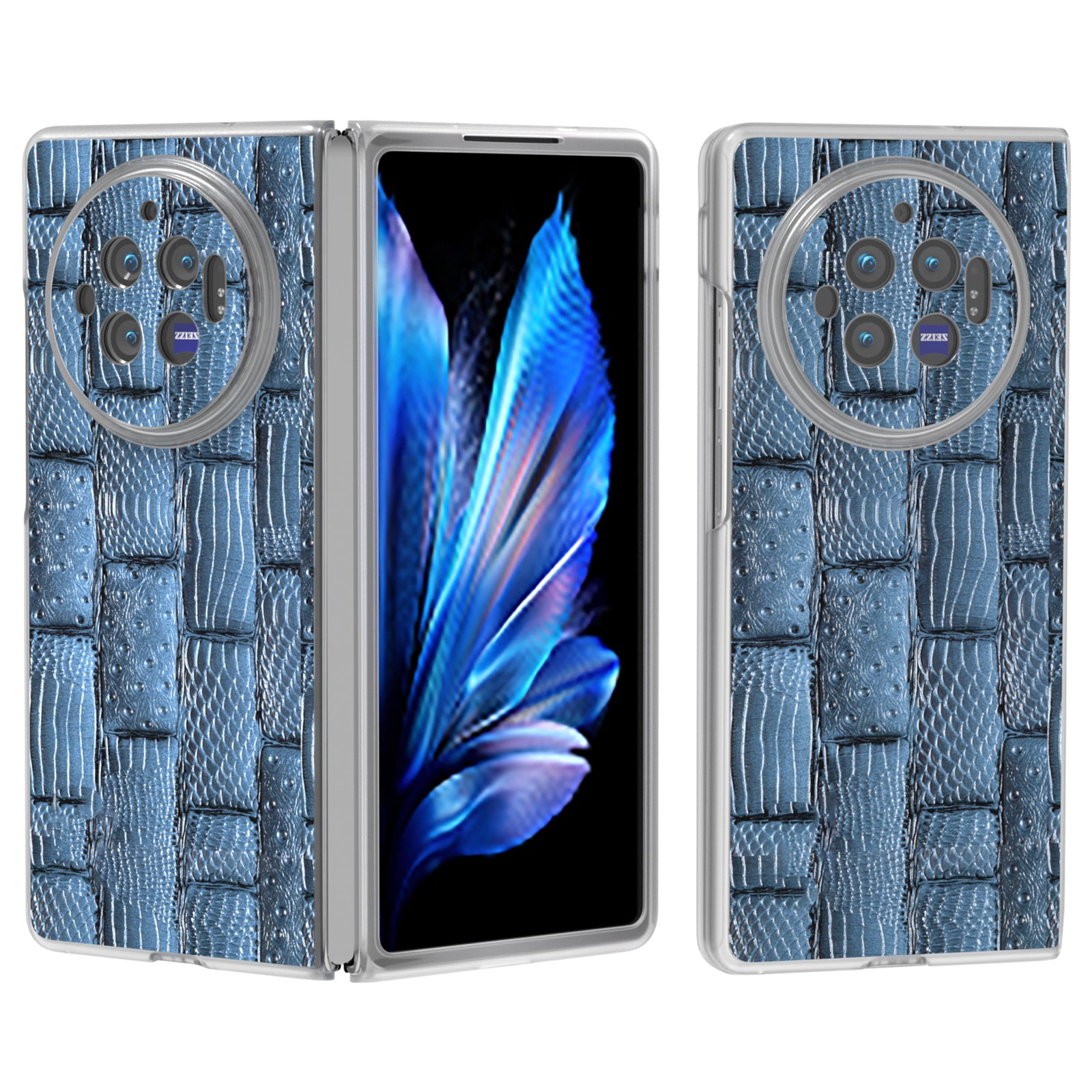 For vivo X Fold3 Case Mahjong Texture Genuine Cow Leather+PC Matte Edge Phone Cover - Blue