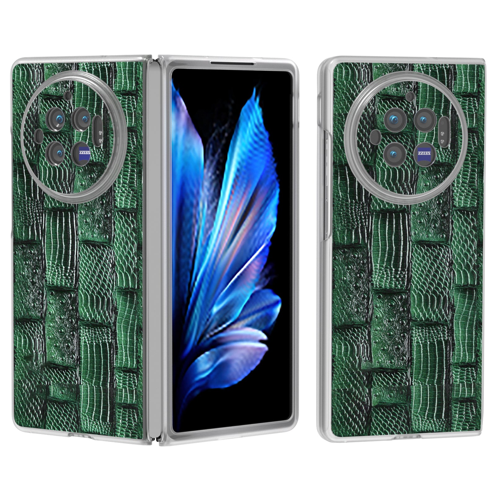 For vivo X Fold3 Case Mahjong Texture Genuine Cow Leather+PC Matte Edge Phone Cover - Green