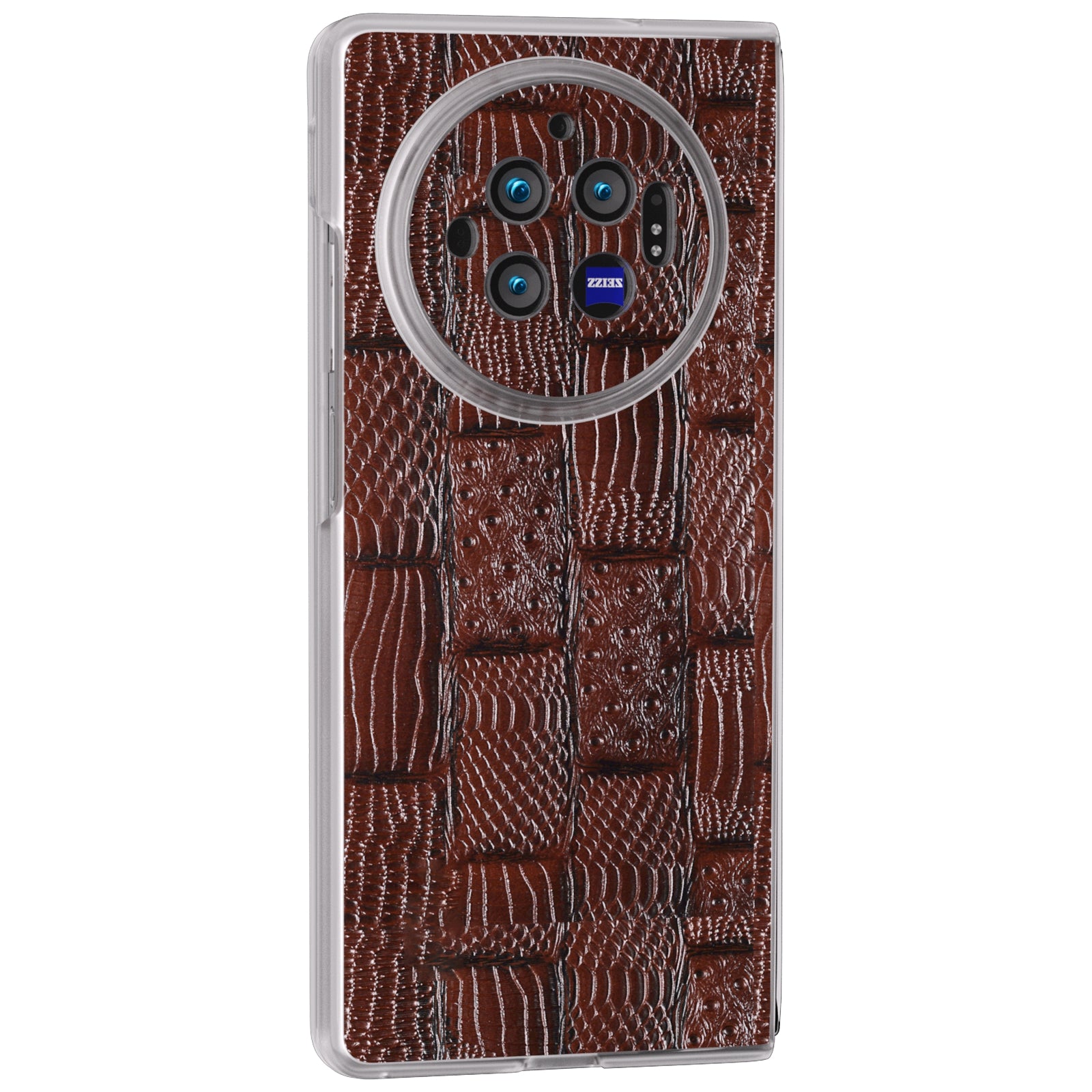 For vivo X Fold3 Case Mahjong Texture Genuine Cow Leather+PC Matte Edge Phone Cover - Brown