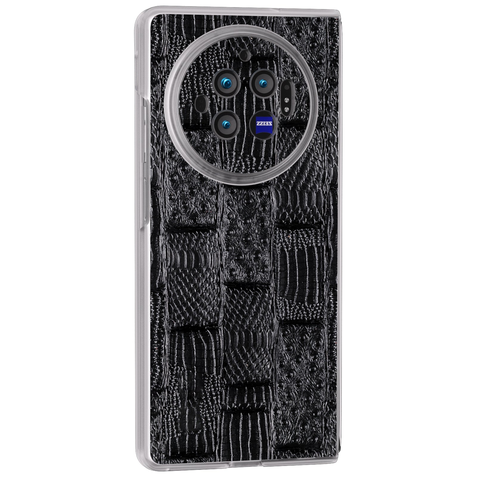 For vivo X Fold3 Case Mahjong Texture Genuine Cow Leather+PC Matte Edge Phone Cover - Black