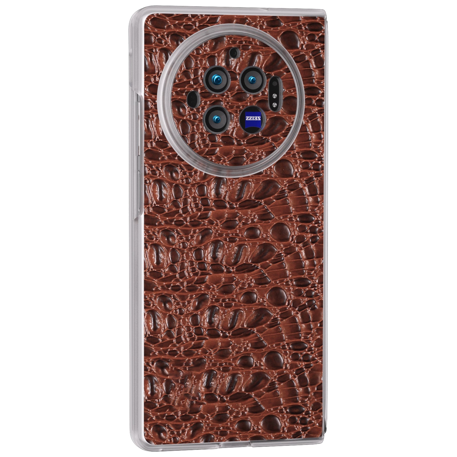 For vivo X Fold3 Case Texture Genuine Cow Leather+PC Phone Cover - Brown