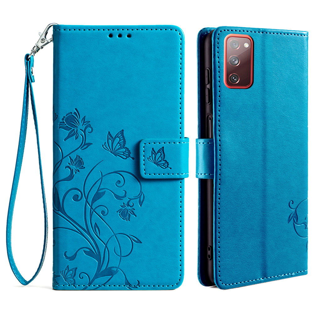 For Samsung Galaxy S20 FE / S20 FE 5G / S20 FE 2022 / S20 Lite Case Butterfly Flower PU Leather Phone Cover Online Shopping Wholesale - Blue