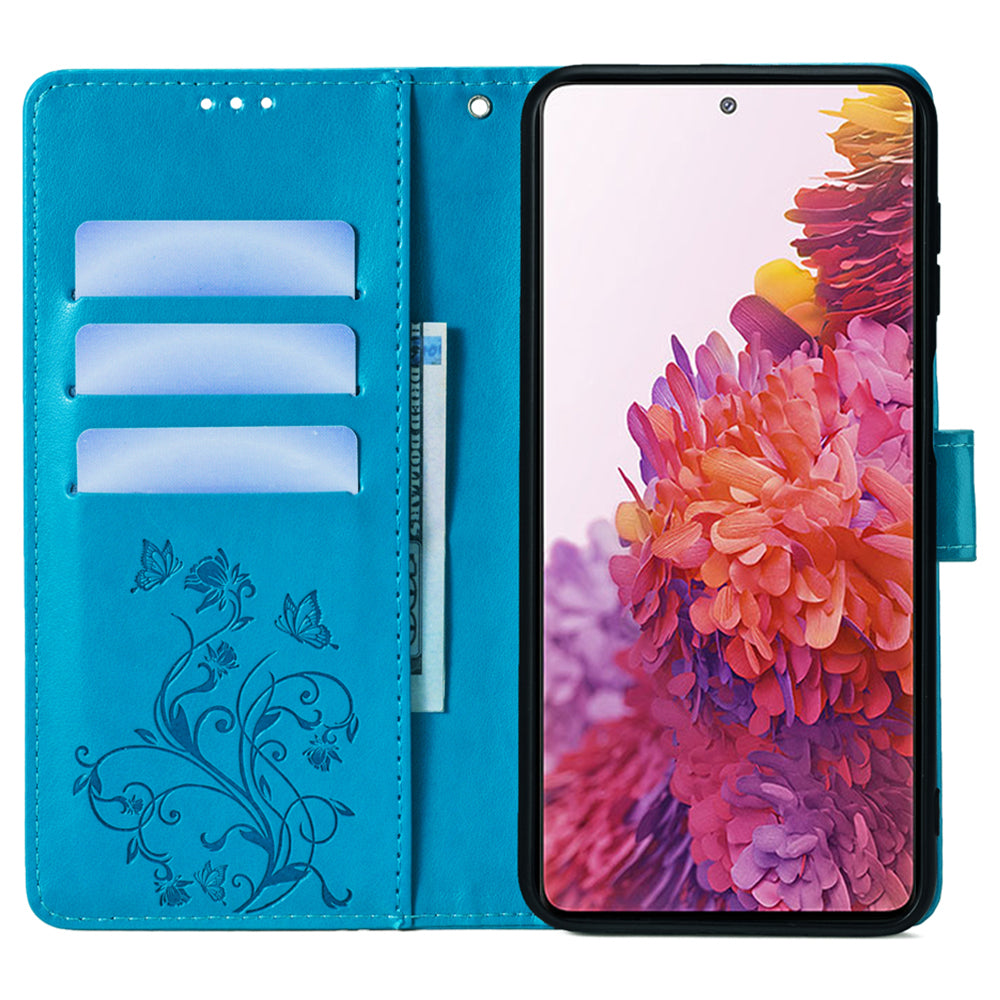 For Samsung Galaxy S20 FE / S20 FE 5G / S20 FE 2022 / S20 Lite Case Butterfly Flower PU Leather Phone Cover Online Shopping Wholesale - Blue