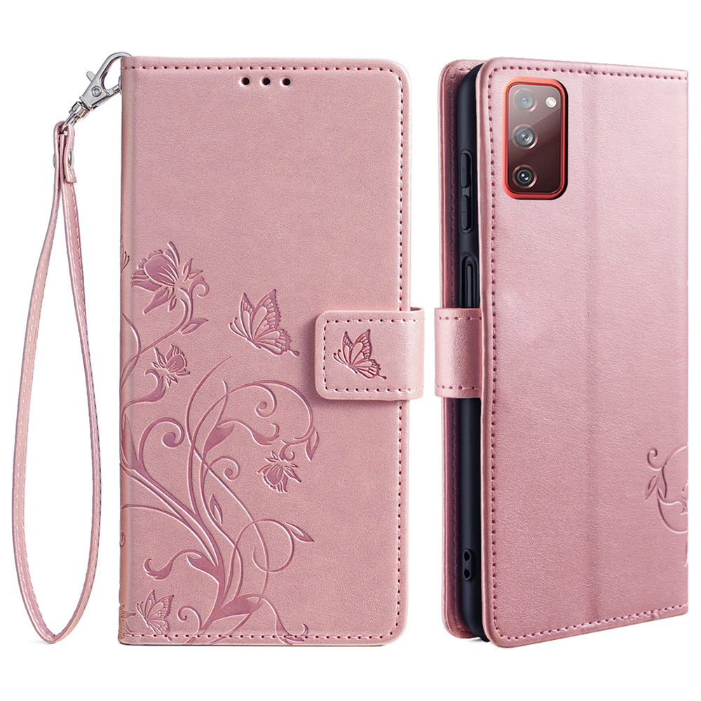 For Samsung Galaxy S20 FE / S20 FE 5G / S20 FE 2022 / S20 Lite Case Butterfly Flower PU Leather Phone Cover Online Shopping Wholesale - Rose Gold