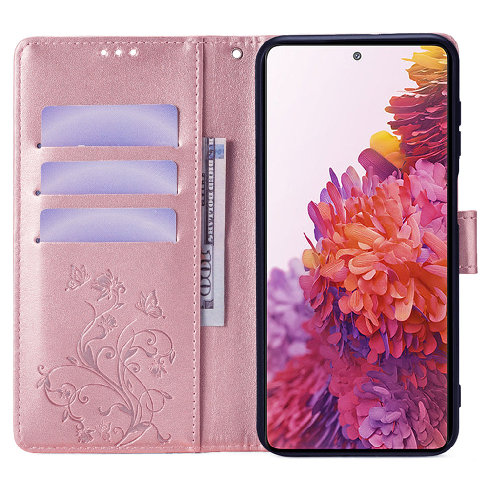 For Samsung Galaxy S20 FE / S20 FE 5G / S20 FE 2022 / S20 Lite Case Butterfly Flower PU Leather Phone Cover Online Shopping Wholesale - Rose Gold