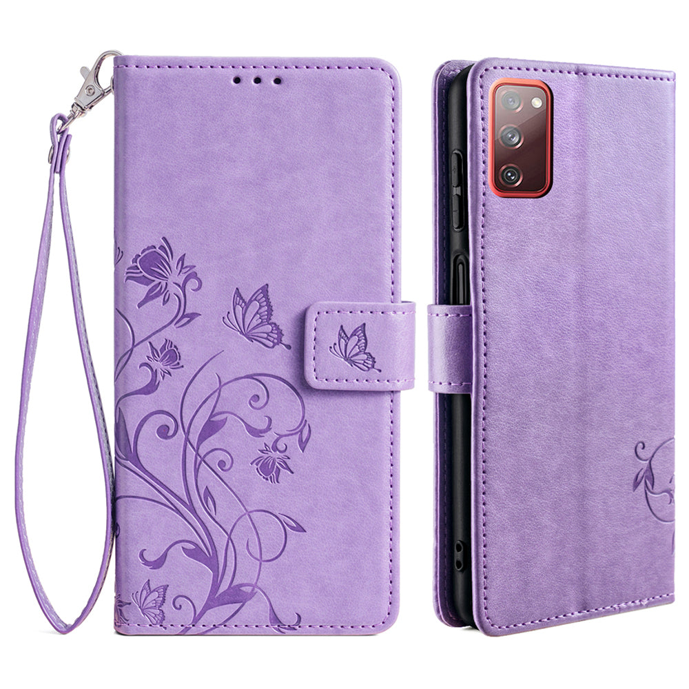 For Samsung Galaxy S20 FE / S20 FE 5G / S20 FE 2022 / S20 Lite Case Butterfly Flower PU Leather Phone Cover Online Shopping Wholesale - Purple