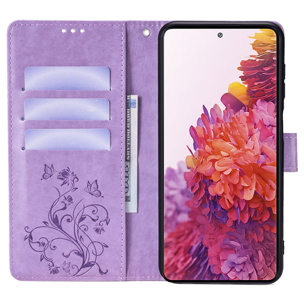 For Samsung Galaxy S20 FE / S20 FE 5G / S20 FE 2022 / S20 Lite Case Butterfly Flower PU Leather Phone Cover Online Shopping Wholesale - Purple