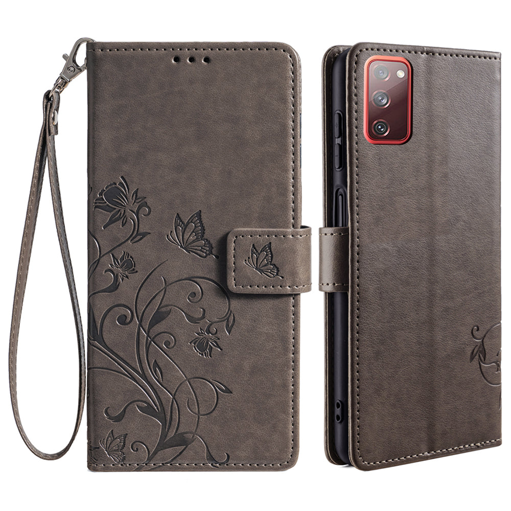 For Samsung Galaxy S20 FE / S20 FE 5G / S20 FE 2022 / S20 Lite Case Butterfly Flower PU Leather Phone Cover Online Shopping Wholesale - Grey