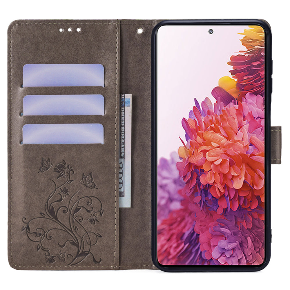 For Samsung Galaxy S20 FE / S20 FE 5G / S20 FE 2022 / S20 Lite Case Butterfly Flower PU Leather Phone Cover Online Shopping Wholesale - Grey