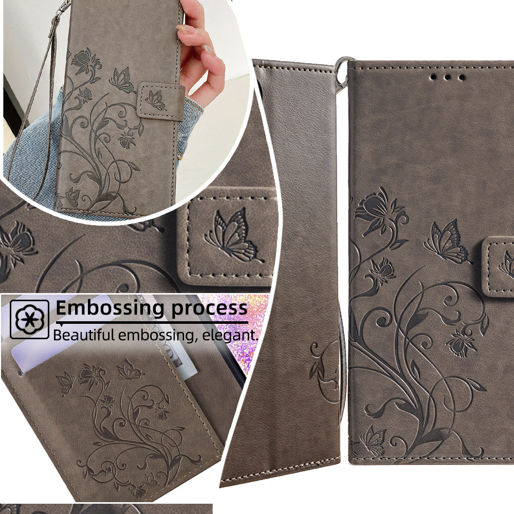 For Samsung Galaxy S20 FE / S20 FE 5G / S20 FE 2022 / S20 Lite Case Butterfly Flower PU Leather Phone Cover Online Shopping Wholesale - Grey