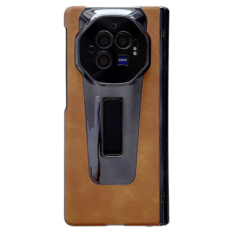 For vivo X Fold3 Case PU Leather+PC Shockproof Phone Cover with PET Film - Brown