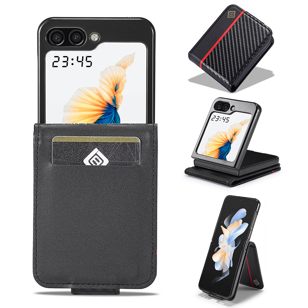 LC.IMEEKE For Samsung Galaxy Z Flip6 5G Case Carbon Fiber Texture Card Holder Back Phone Cover - Vertical Stripe