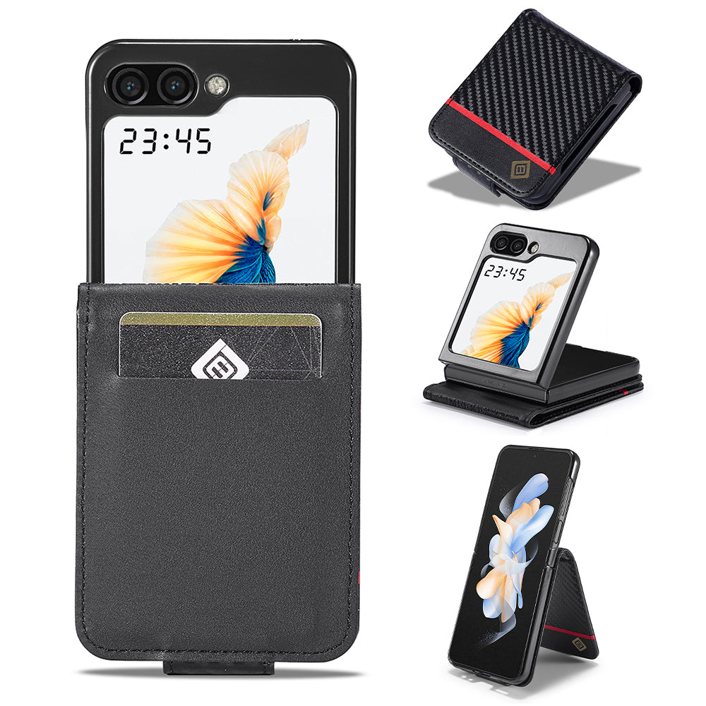 LC.IMEEKE For Samsung Galaxy Z Flip6 5G Case Carbon Fiber Texture Card Holder Back Phone Cover - Horizontal Stripe