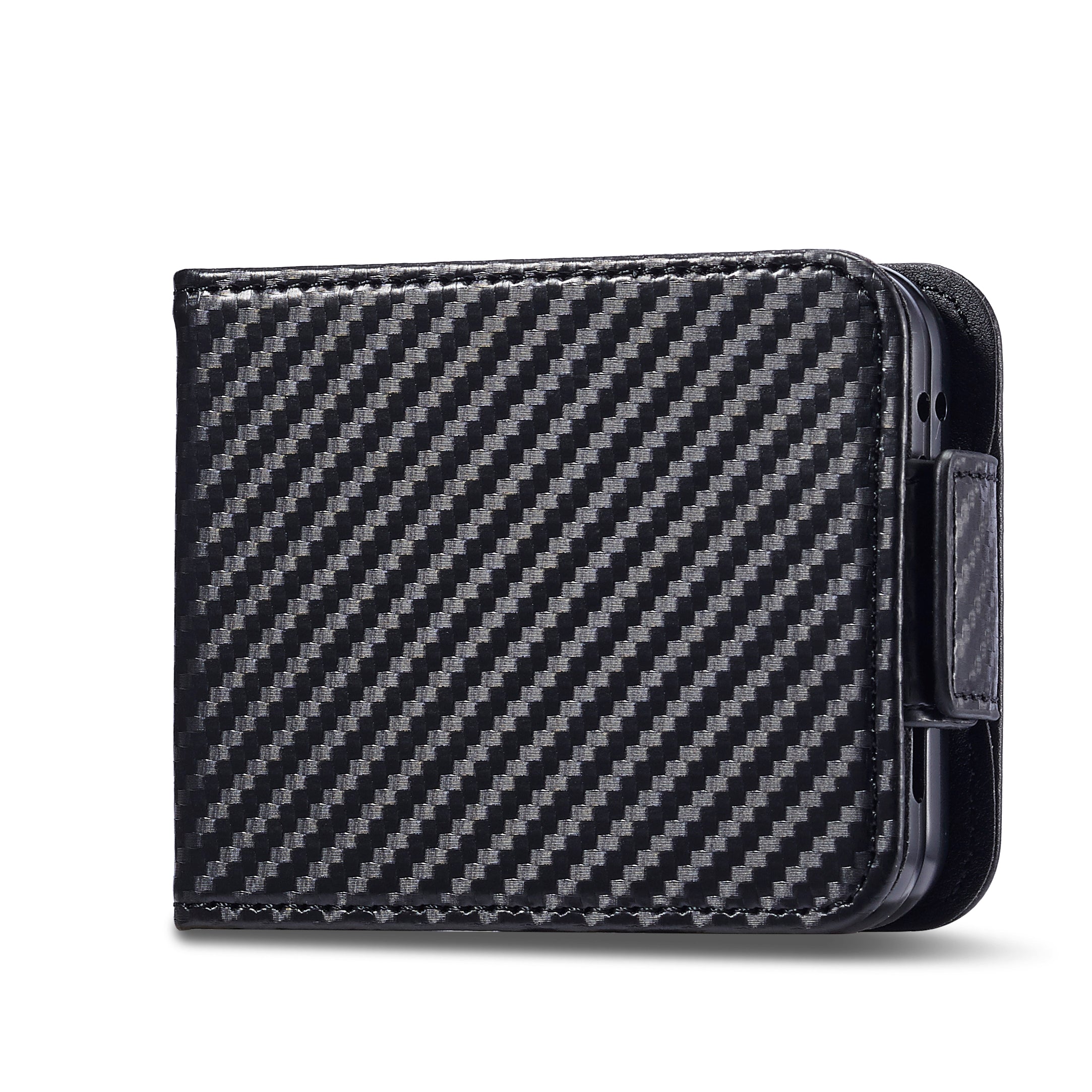 LC.IMEEKE For Samsung Galaxy Z Flip6 5G Case Carbon Fiber Texture Card Holder Back Phone Cover - Horizontal Stripe