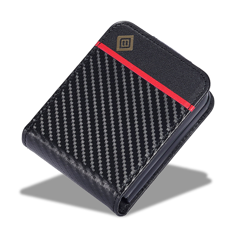 LC.IMEEKE For Samsung Galaxy Z Flip6 5G Case Carbon Fiber Texture Card Holder Back Phone Cover - Horizontal Stripe