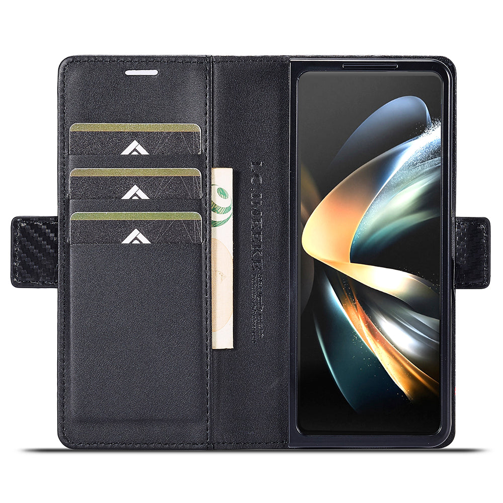 LC.IMEEKE For Samsung Galaxy Z Fold6 5G Case Carbon Fiber Texture Magnetic Closure Phone Cover - Vertical Stripe