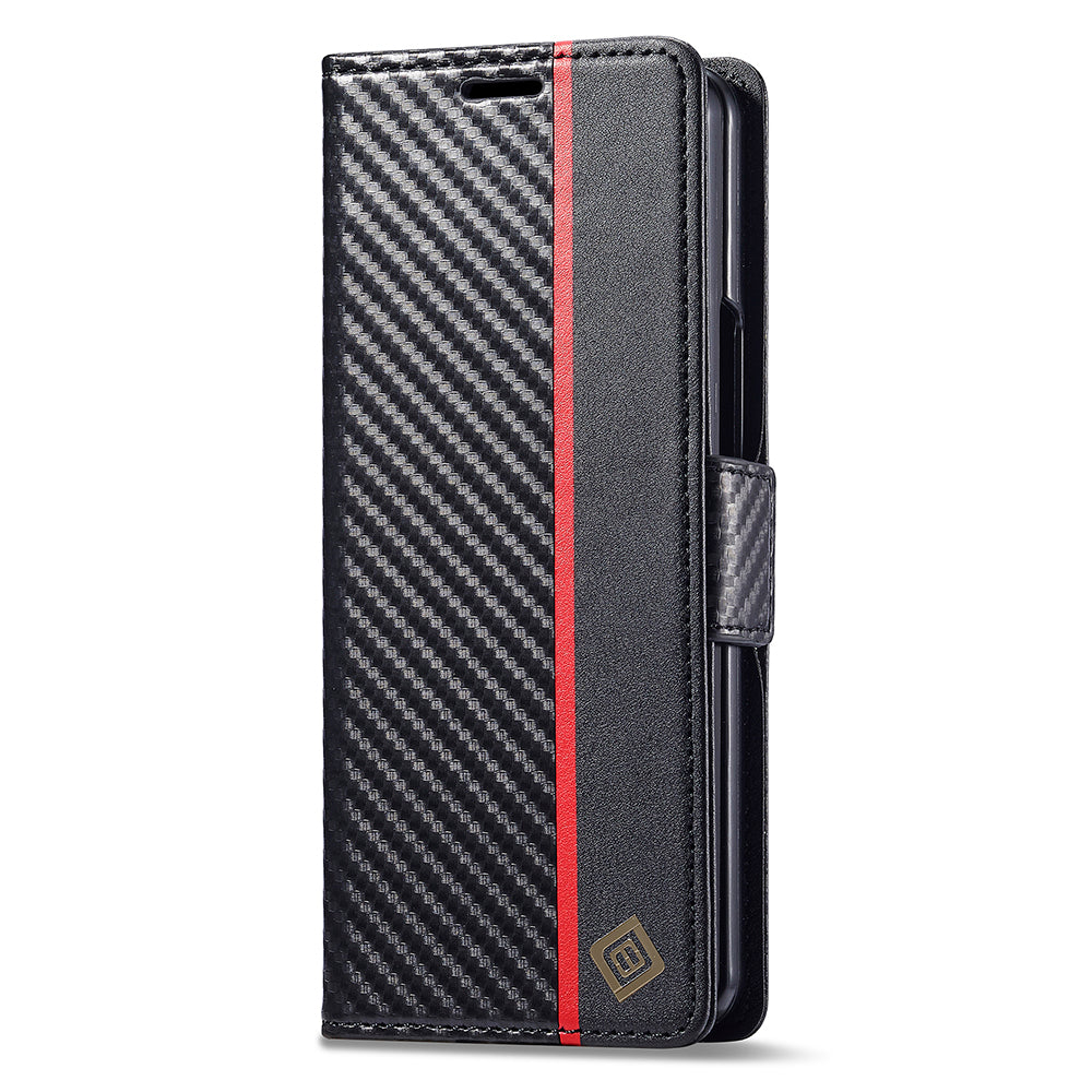 LC.IMEEKE For Samsung Galaxy Z Fold6 5G Case Carbon Fiber Texture Magnetic Closure Phone Cover - Vertical Stripe