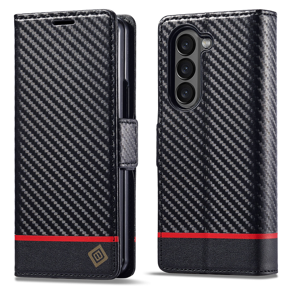 LC.IMEEKE For Samsung Galaxy Z Fold6 5G Case Carbon Fiber Texture Magnetic Closure Phone Cover - Horizontal Stripe