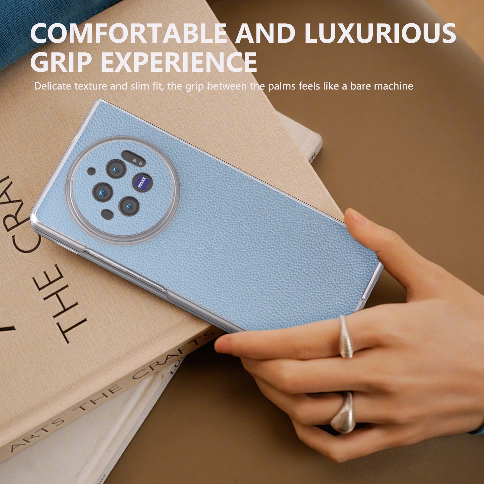 ABEEL For vivo X Fold3 Case Genuine Cow Leather+PC Matte Edge Anti-Drop Back Phone Cover - Sky Blue