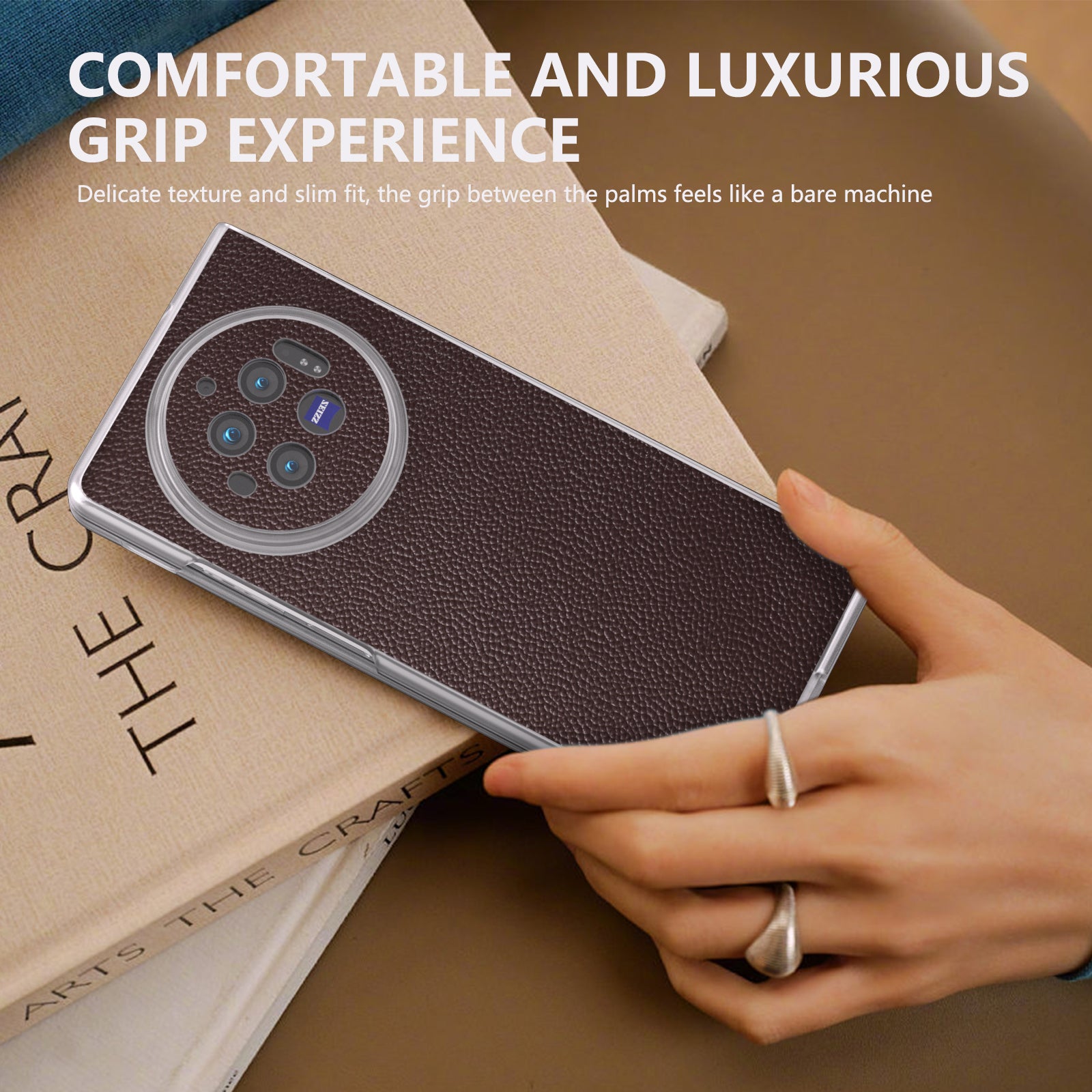 ABEEL For vivo X Fold3 Case Genuine Cow Leather+PC Matte Edge Anti-Drop Back Phone Cover - Coffee