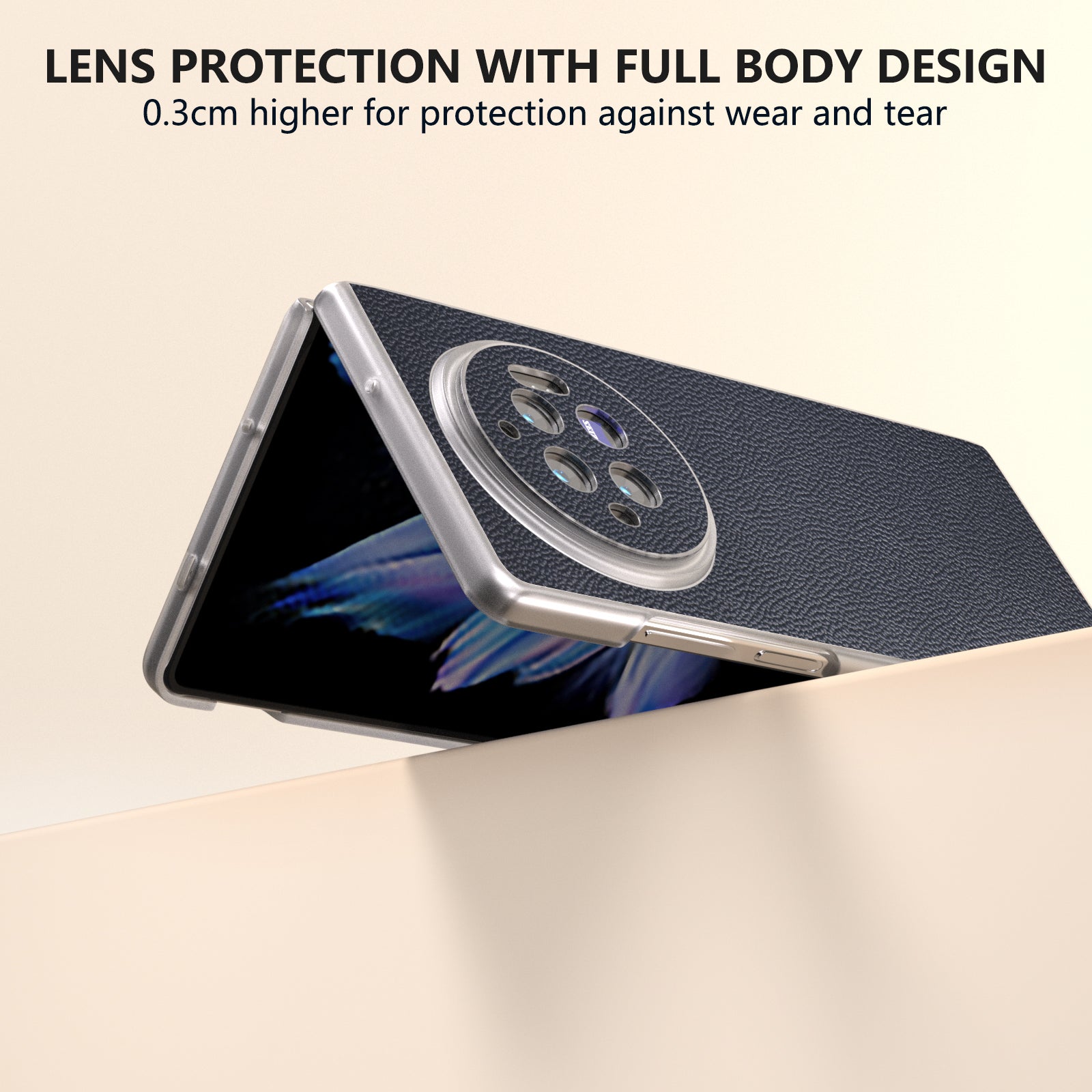 ABEEL For vivo X Fold3 Case Genuine Cow Leather+PC Matte Edge Anti-Drop Back Phone Cover - Blue