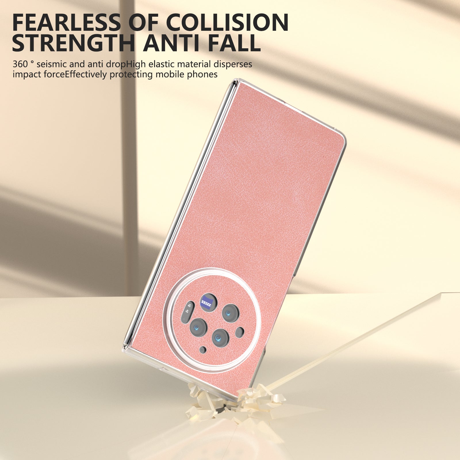 For vivo X Fold3 Case PU Leather Coated PC Matte Edge Anti-Fingerprint Phone Cover - Pink