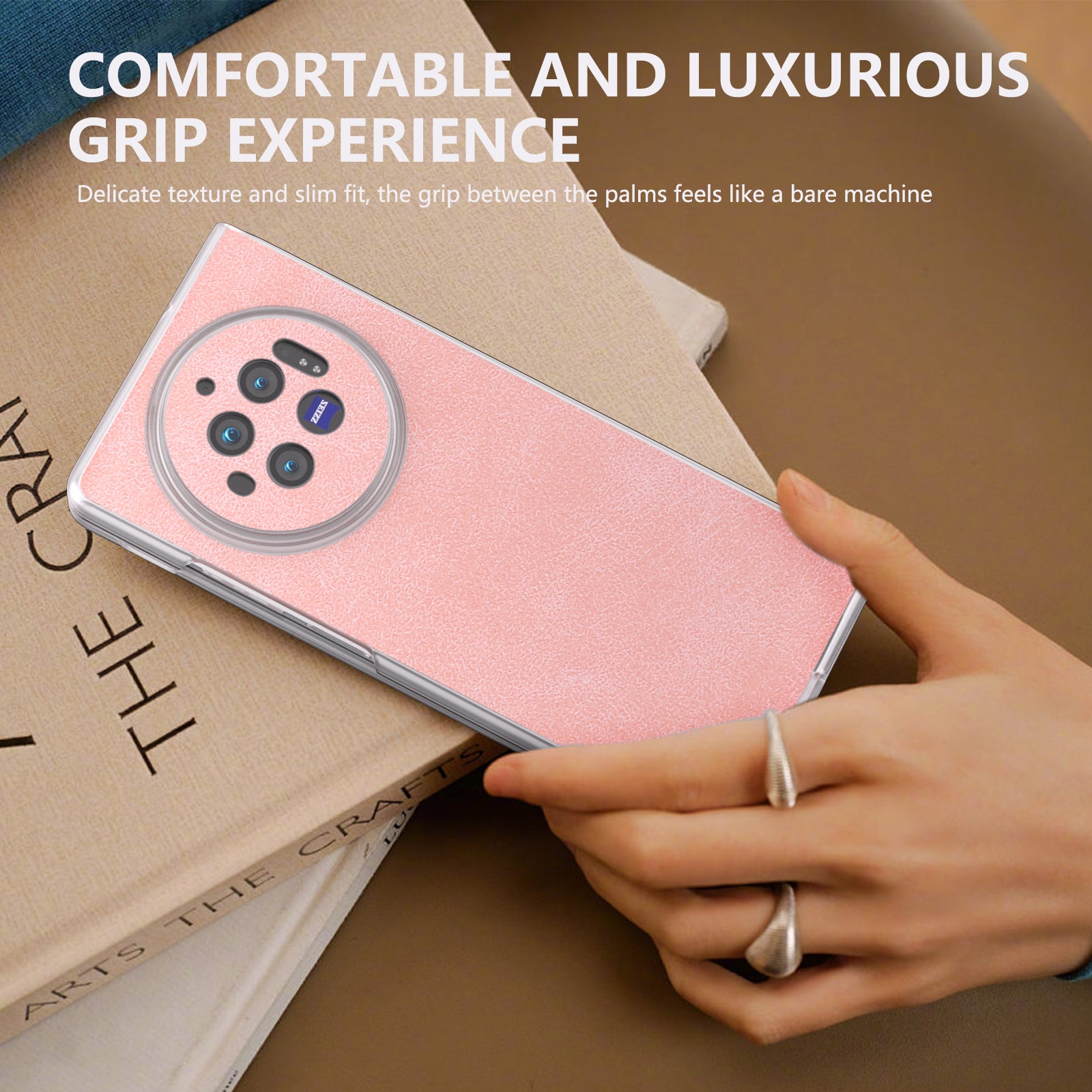 For vivo X Fold3 Case PU Leather Coated PC Matte Edge Anti-Fingerprint Phone Cover - Pink