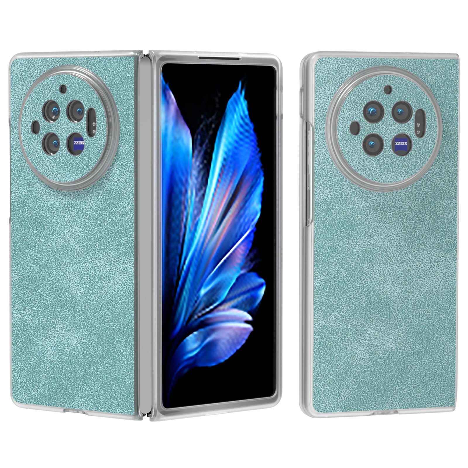 For vivo X Fold3 Case PU Leather Coated PC Matte Edge Anti-Fingerprint Phone Cover - Baby Blue