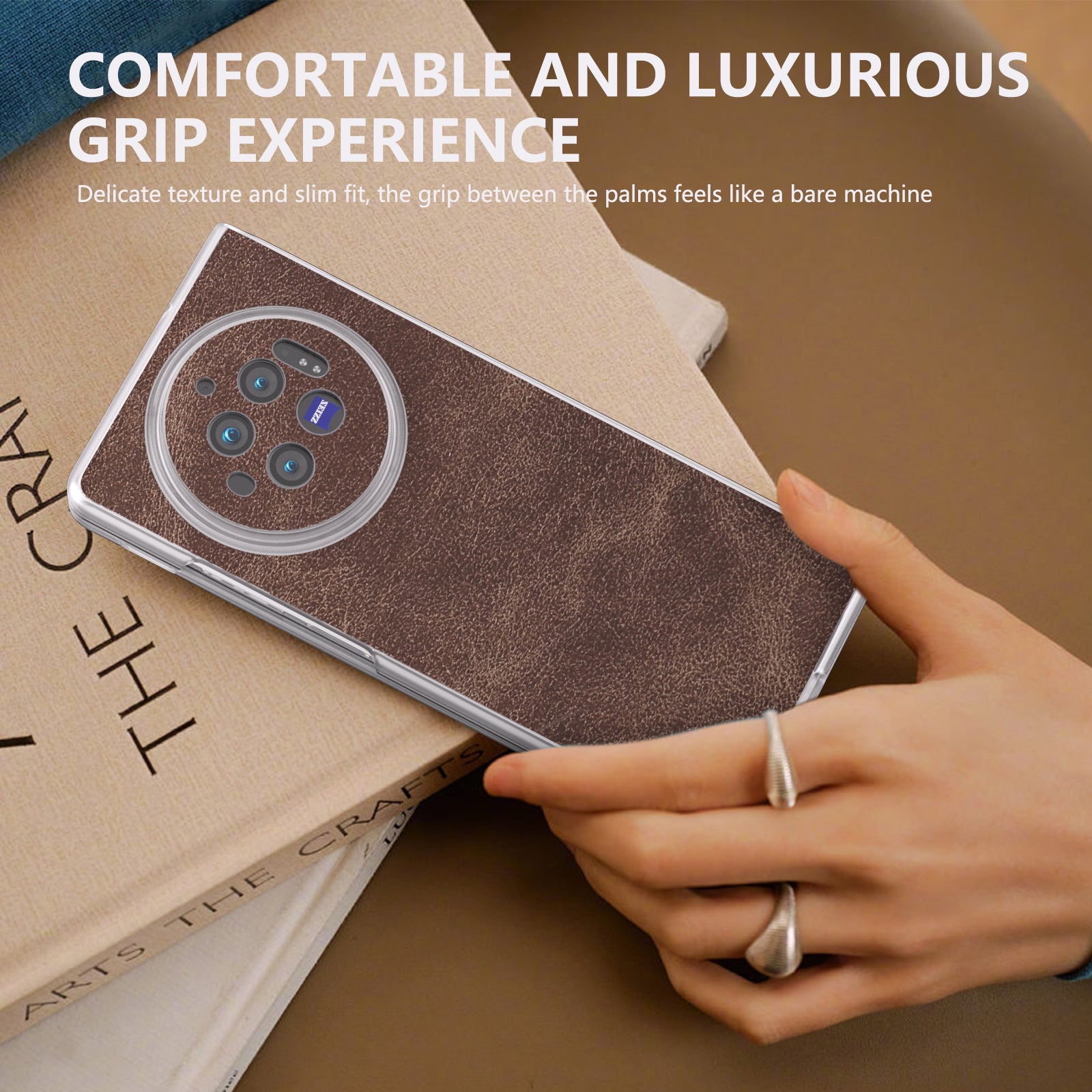 For vivo X Fold3 Case PU Leather Coated PC Matte Edge Anti-Fingerprint Phone Cover - Coffee