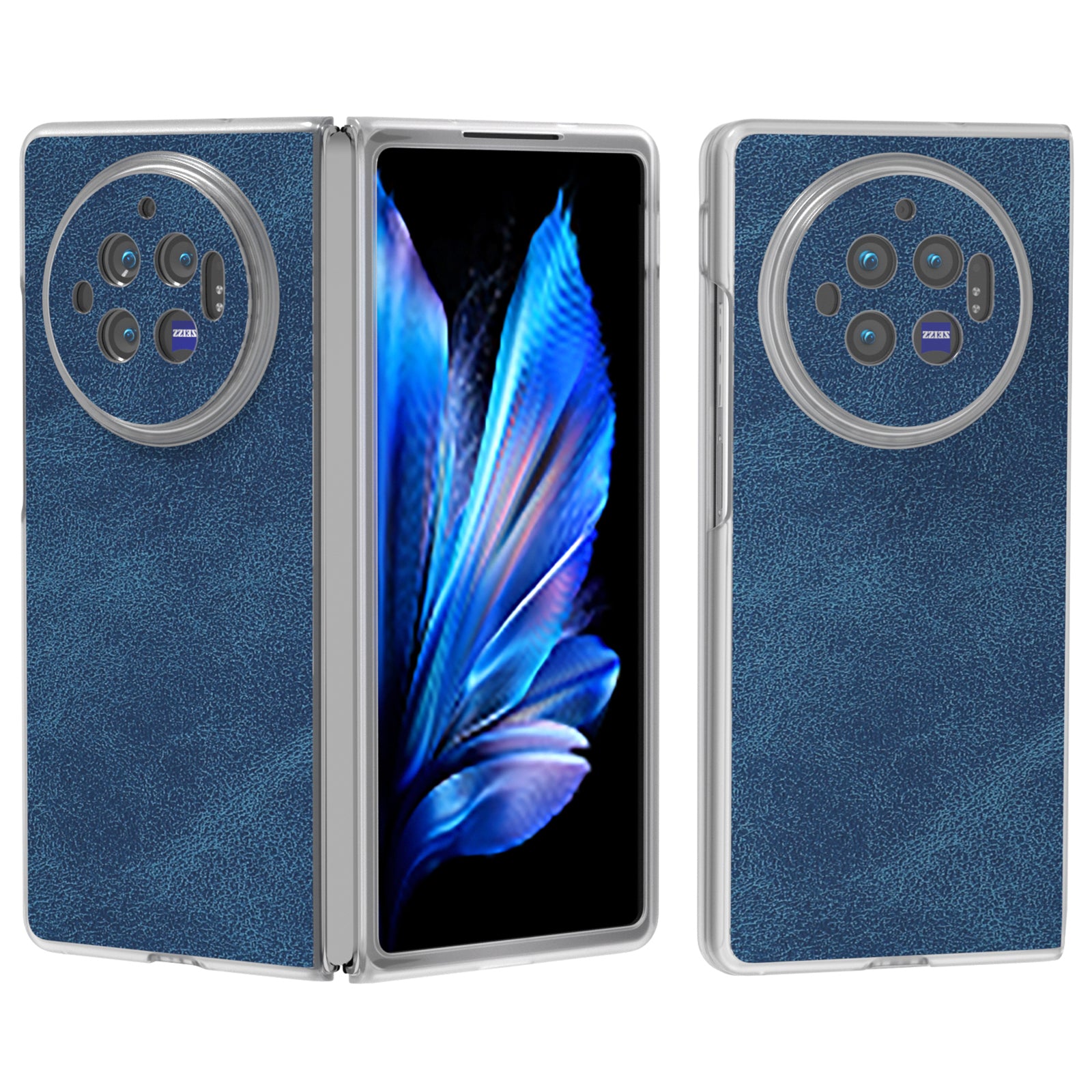 For vivo X Fold3 Case PU Leather Coated PC Matte Edge Anti-Fingerprint Phone Cover - Blue