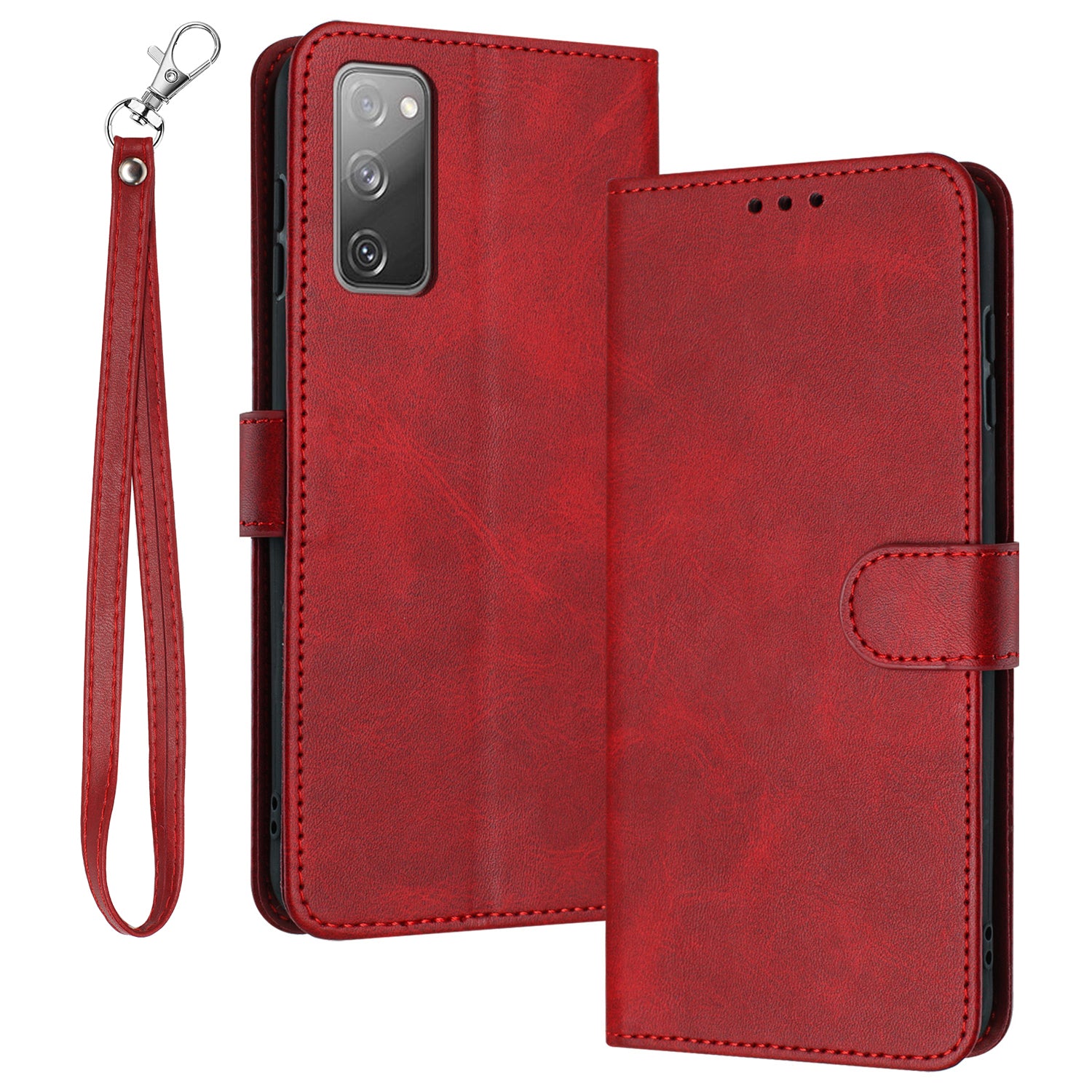 For Samsung Galaxy S20 FE / S20 FE 5G / S20 FE 2022 / S20 Lite Calf Texture Phone Stand Cover Mobile Accessories Wholesale - Red